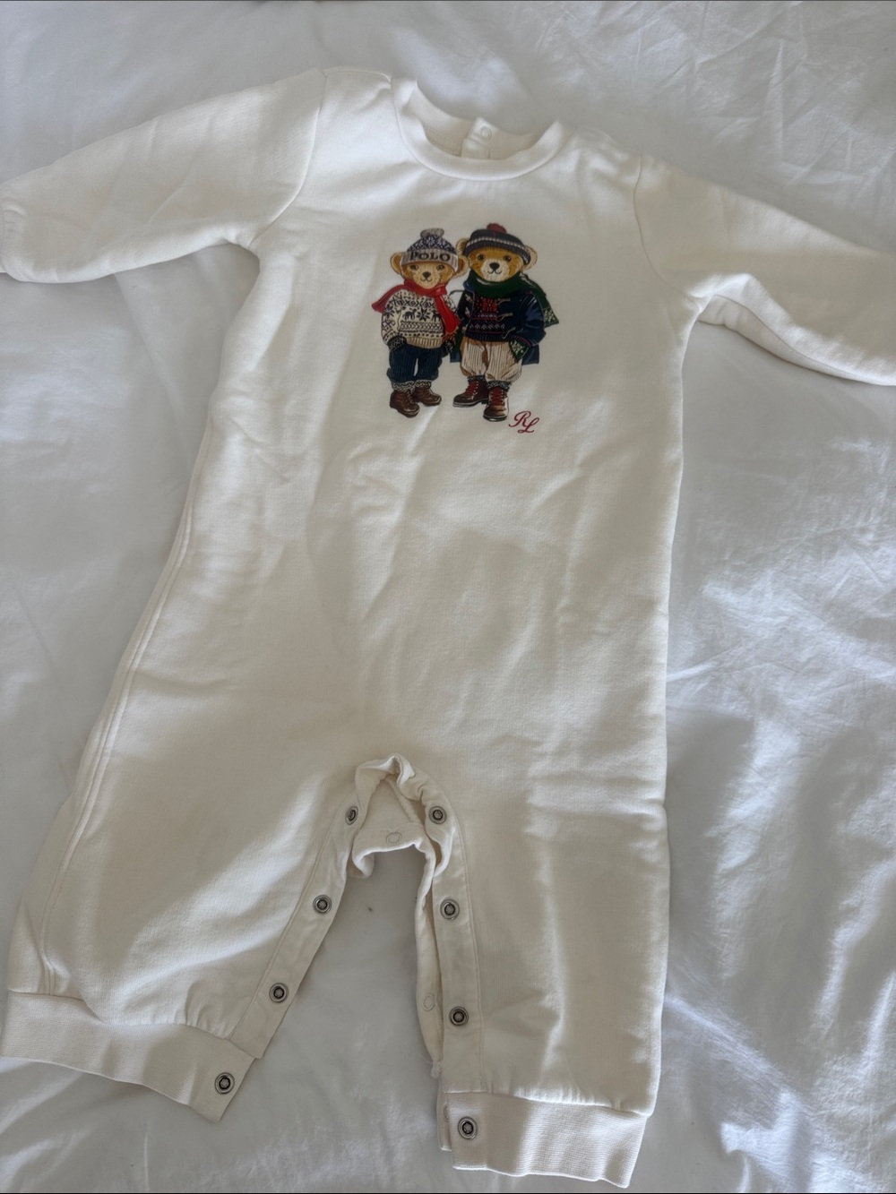Ralph Lauren Cream One-Piece with Polo Bear Embroidery